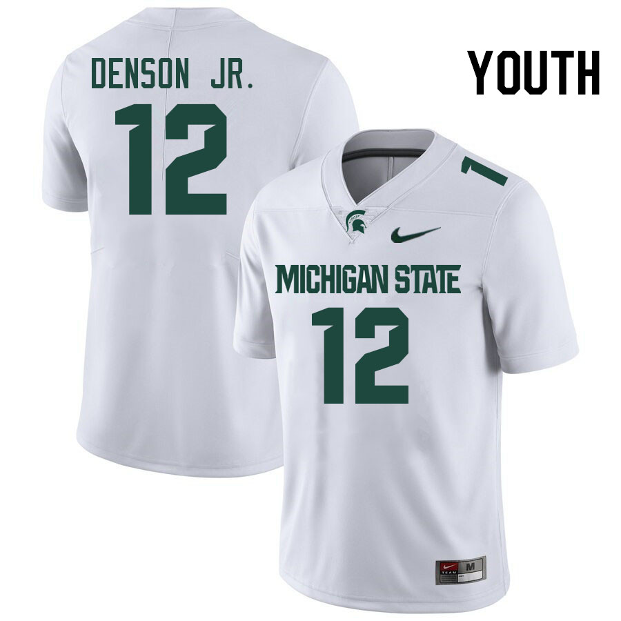 Youth #12 Justin Denson Jr. Michigan State Spartans College Football Jersesys Stitched-White